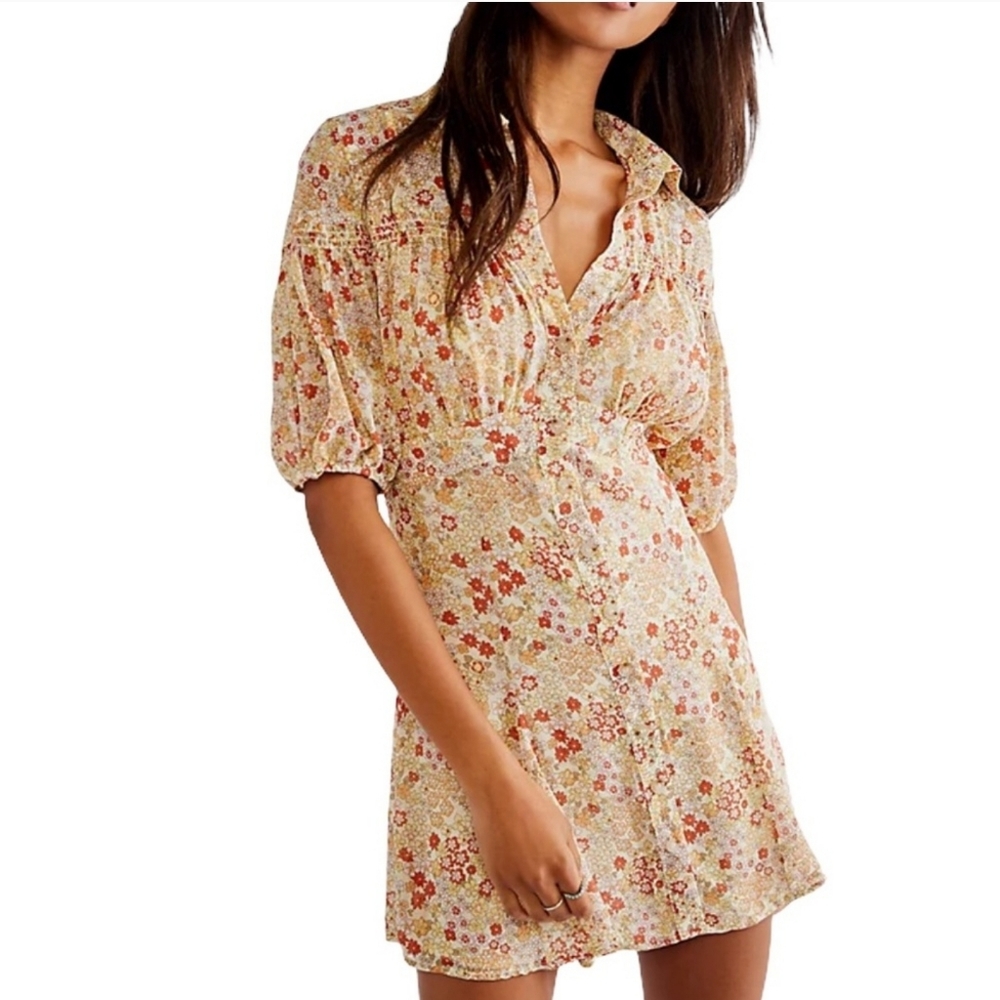 NWT Free People Bonnie Mini Dress in Tea Combo